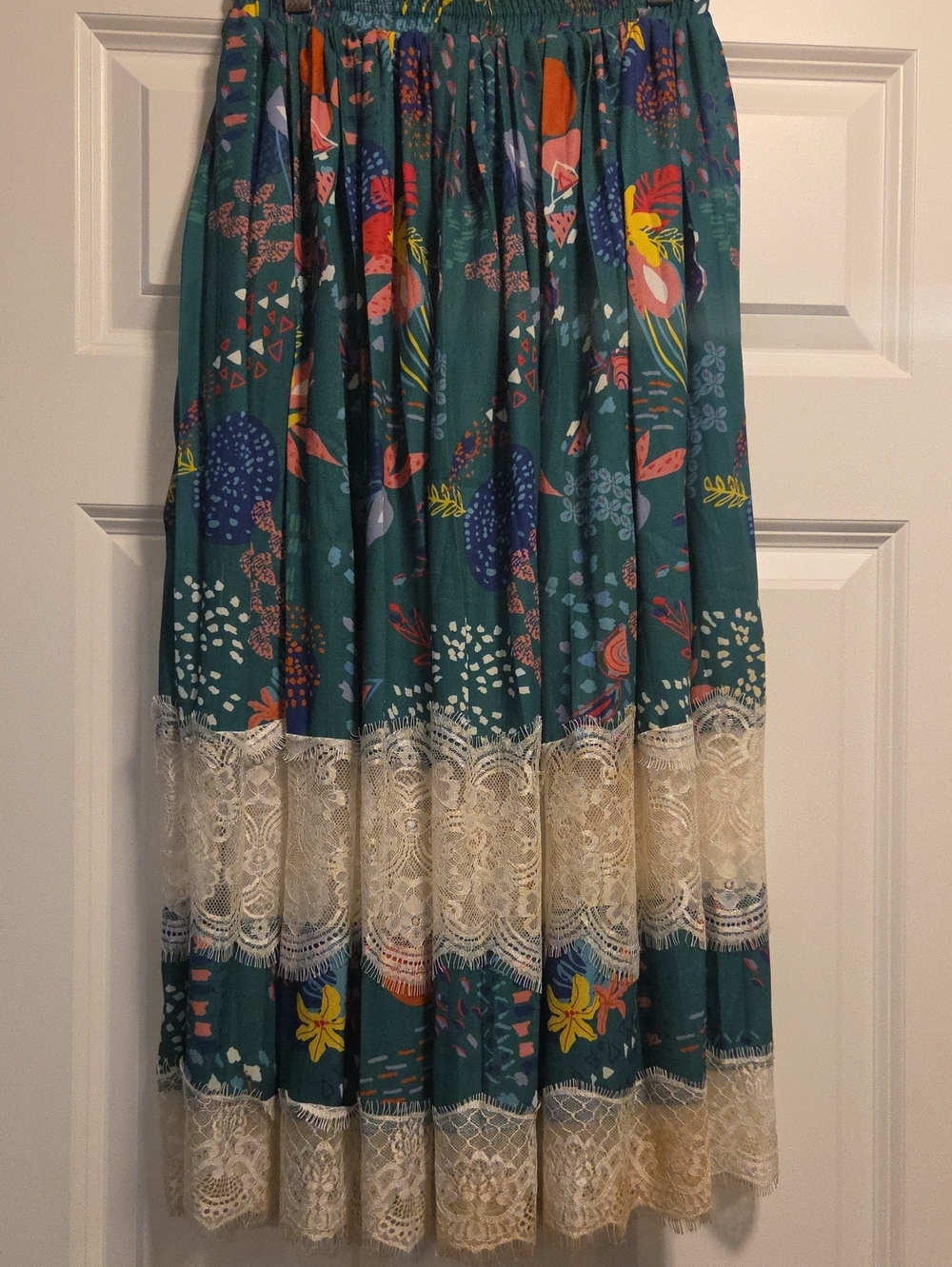 Bohemian Teal Floral Lace Maxi Skirt